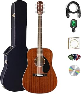 Fender CD-60S Solid Top Dreadnought Acoustic Guitar - All Mahogany Bundle with Hard Case, Tuner, Strap